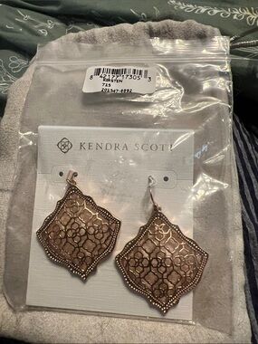 Kendra Scott Rose Gold Filigree Shield Drop Earrings